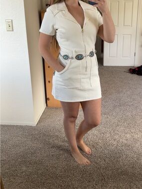 Show Me Your Mumu White Short Sleeve Zip Front Mini Dress